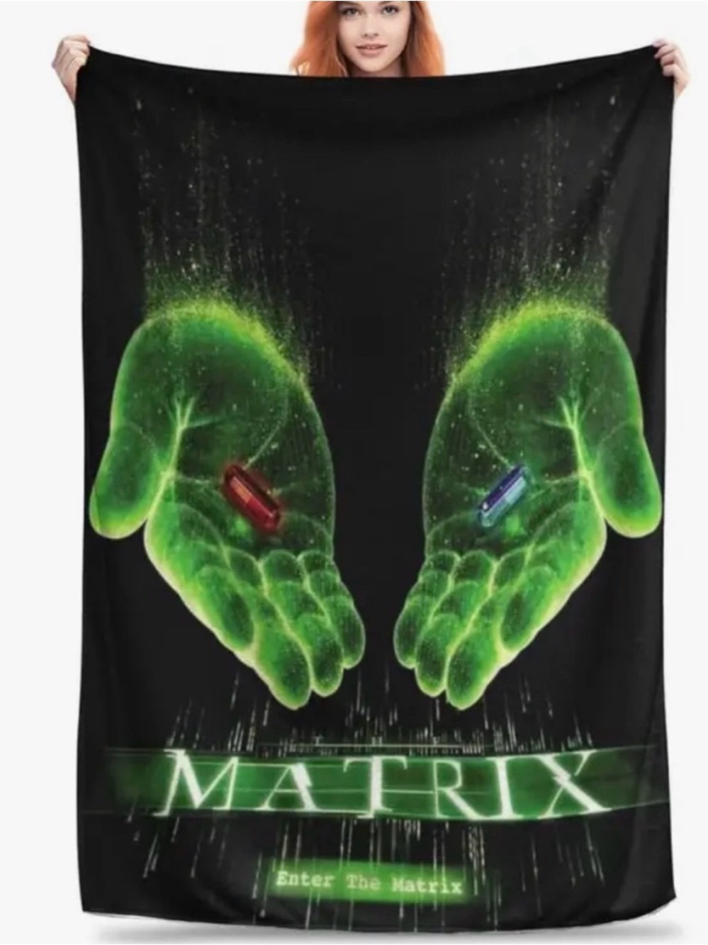 MATRIX RED PILL BLUE PILL OVERSIZED THROW/BLANKET GREEN 50x60 APPROXIMATELY NIP